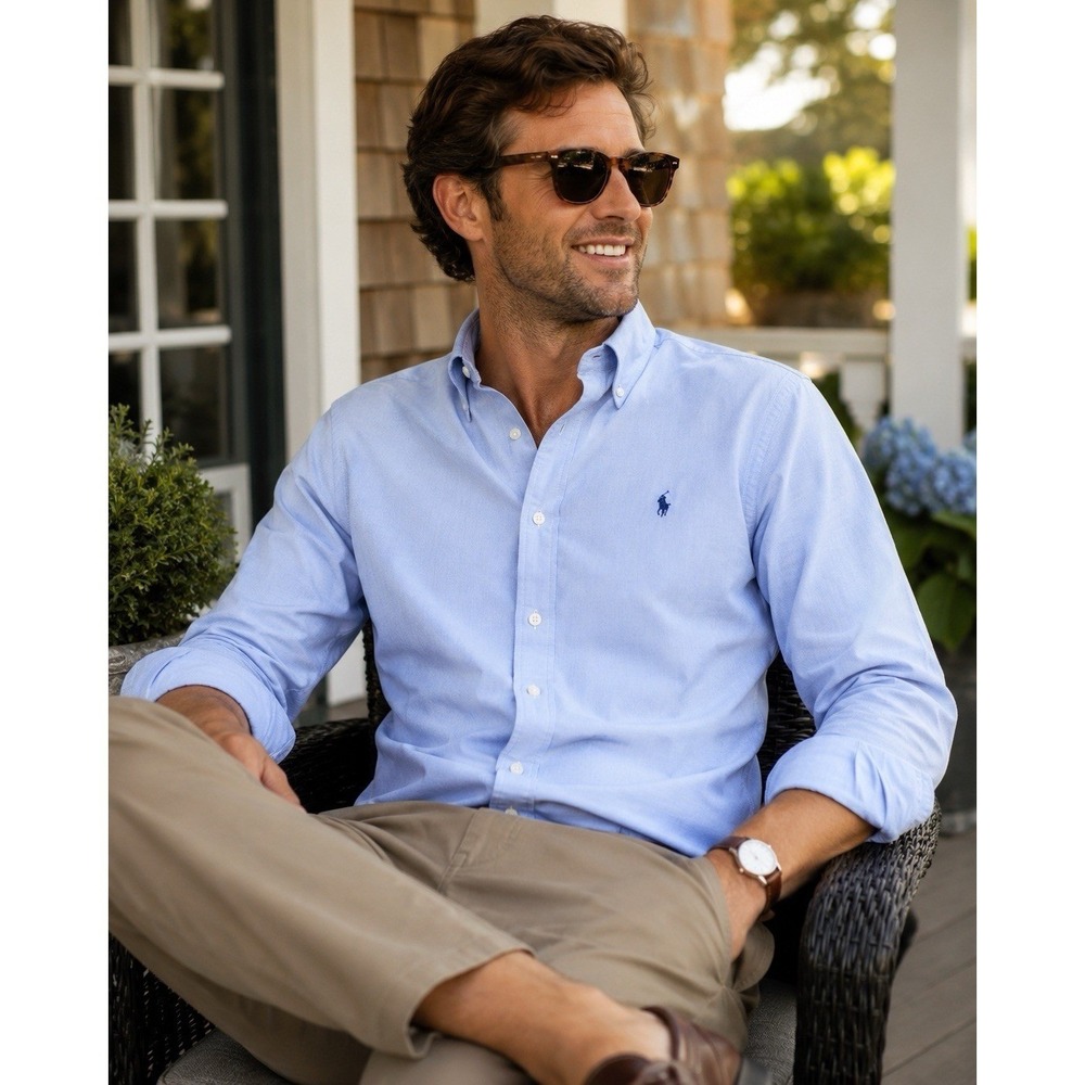 Ralph Lauren Yarmouth Button Down Shirt Light Blue Oxford Cotton Mens 17.5 32/33